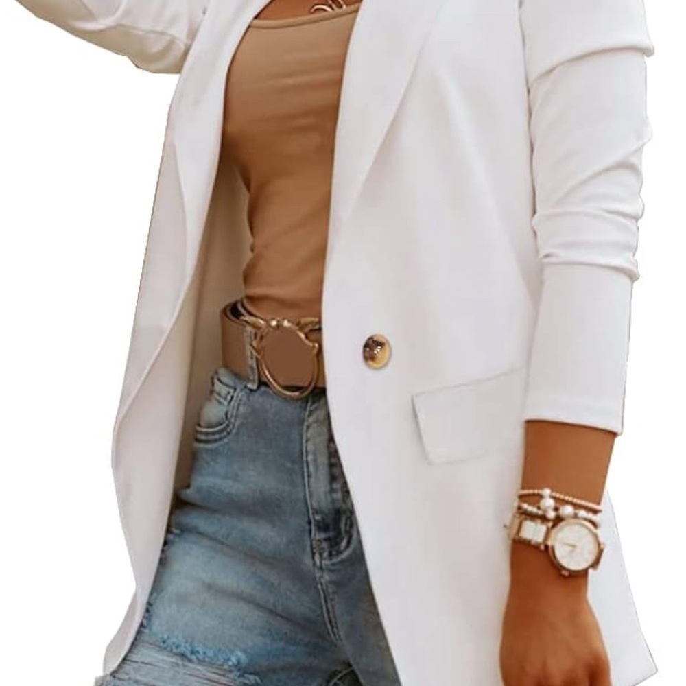 White Oversized Blazer with Notched Lapel Collar